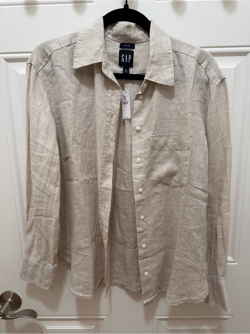 GAP women’s Button-Down Linen Shirt in Natural Beige